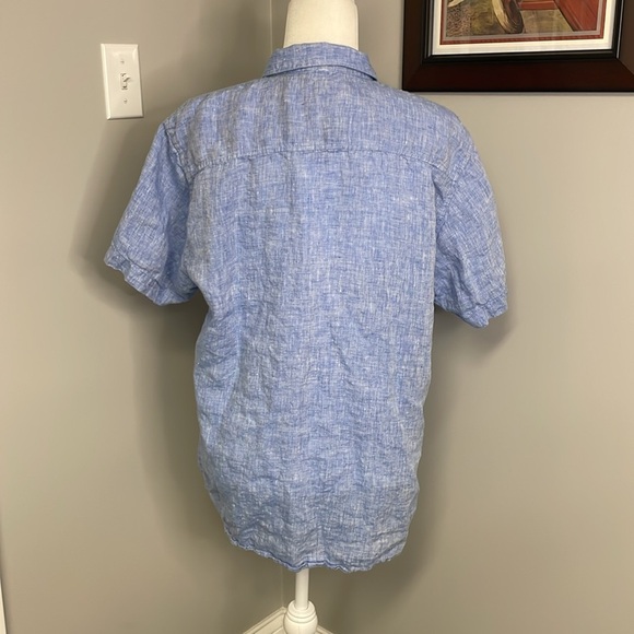 BOHIO Men's Blue Short Sleeve Shirt 100% Linen Chambray Size XL Beach - Picture 4 of 6